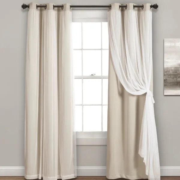 Curtains & Drapes-Kirkland's Home Wheat Curtain Panel Set With Overlay, 120 In. Ivory