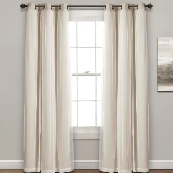 Curtains & Drapes-Kirkland's Home Wheat Curtain Panel Set With Overlay, 120 In. Ivory