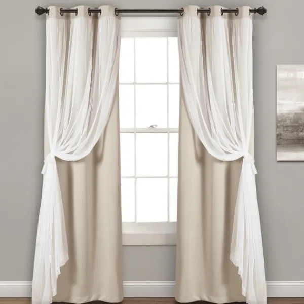 Curtains & Drapes-Kirkland's Home Wheat Curtain Panel Set With Overlay, 120 In. Ivory
