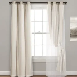 Curtains & Drapes-Kirkland's Home Wheat Curtain Panel Set With Overlay, 120 In. Ivory