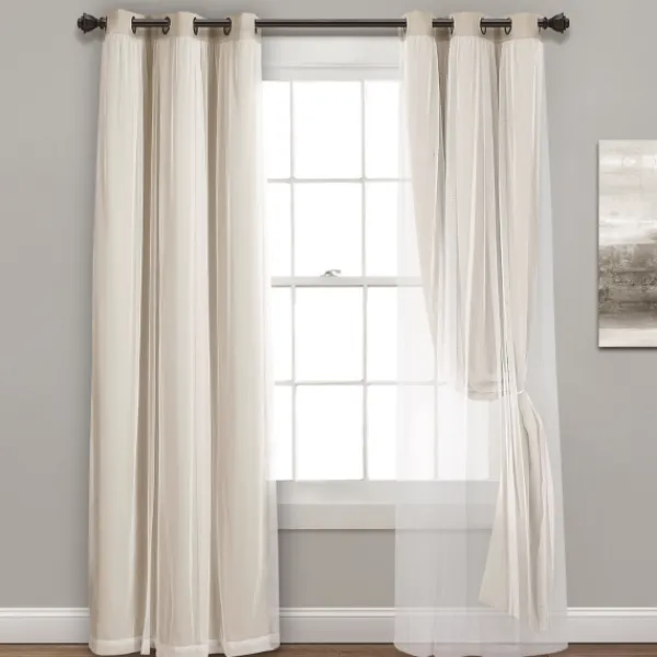 Curtains & Drapes-Kirkland's Home Wheat Curtain Panel Set With Overlay, 120 In. Ivory