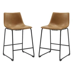 Bar Stools & Counter Height Stools-Kirkland's Home Whiskey Faux Leather Counter Stools, Set Of 2 Brown