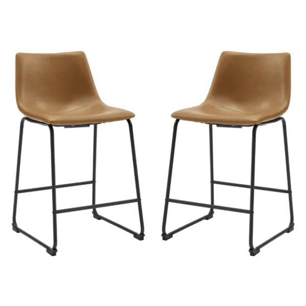 Bar Stools & Counter Height Stools-Kirkland's Home Whiskey Faux Leather Counter Stools, Set Of 2 Brown