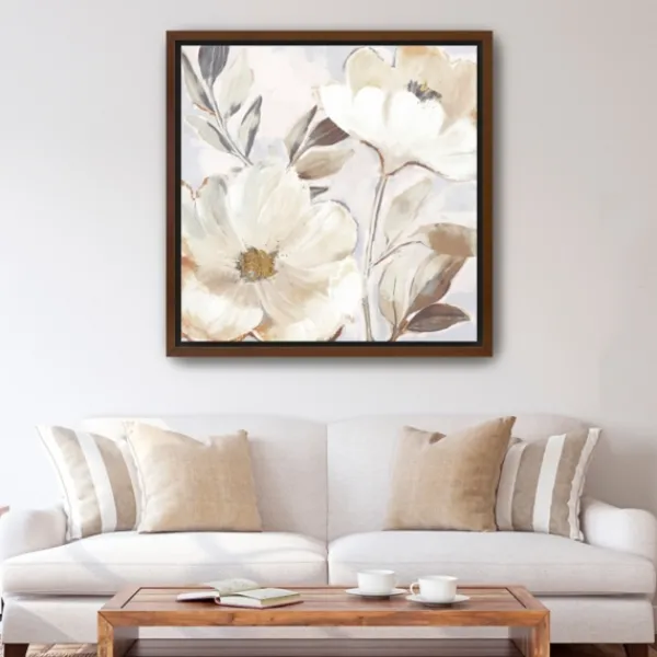 Framed Art-Kirkland's Home Whisper White Florals Framed Canvas Art Print White/Brown/Gold