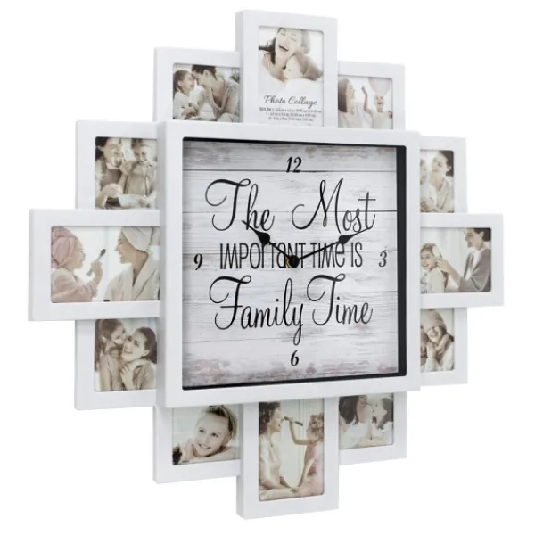 Clocks-Kirkland's Home White 12 Photo Frame Collage Family Time Clock