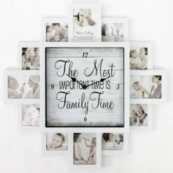 Clocks-Kirkland's Home White 12 Photo Frame Collage Family Time Clock
