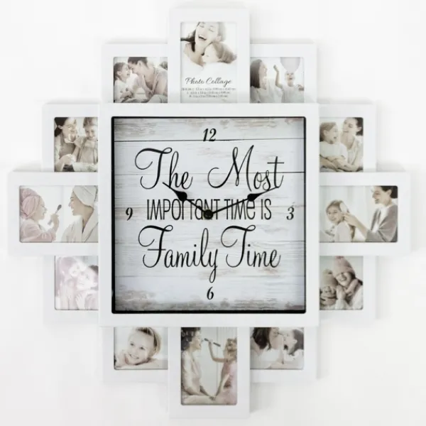 Clocks-Kirkland's Home White 12 Photo Frame Collage Family Time Clock