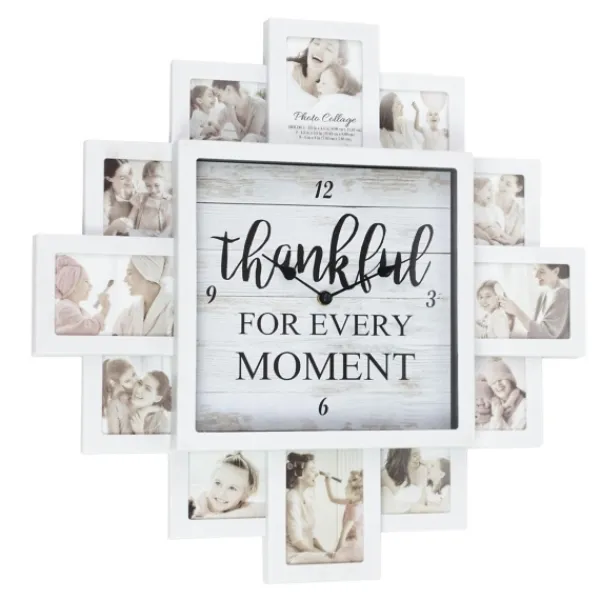 Clocks-Kirkland's Home White 12 Photo Frame Collage Thankful Clock