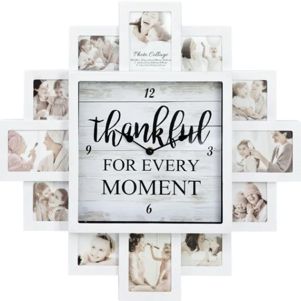 Clocks-Kirkland's Home White 12 Photo Frame Collage Thankful Clock