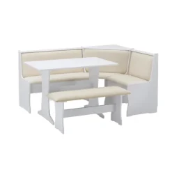 Dining Sets-Kirkland's Home White And Beige Upholstered 3-Pc Dining Nook Set Tan