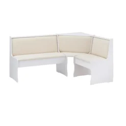 Dining Sets-Kirkland's Home White And Beige Upholstered 3-Pc Dining Nook Set Tan