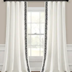 Curtains & Drapes-Kirkland's Home White And Black Embroidered Curtain Panel, 84 In. White/Black