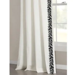 Curtains & Drapes-Kirkland's Home White And Black Embroidered Curtain Panel, 84 In. White/Black