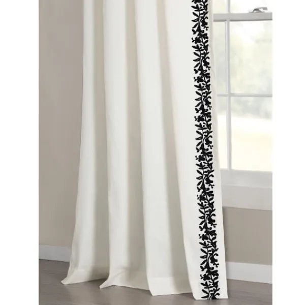 Curtains & Drapes-Kirkland's Home White And Black Embroidered Curtain Panel, 84 In. White/Black