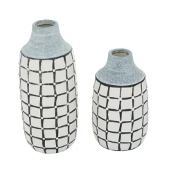 Vases-Kirkland's Home White And Black Line Ceramic Vases, Set Of 2 White/Black