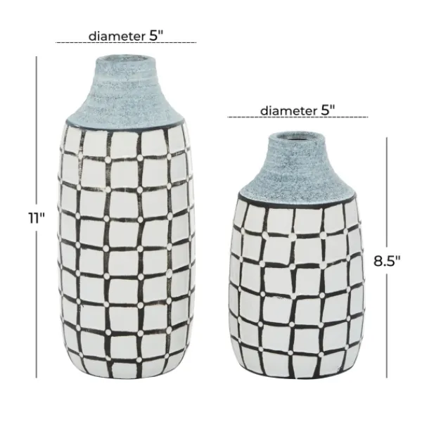 Vases-Kirkland's Home White And Black Line Ceramic Vases, Set Of 2 White/Black