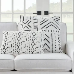 Pillows-Kirkland's Home White And Black Tufted Geo Lumbar Pillow White/Black