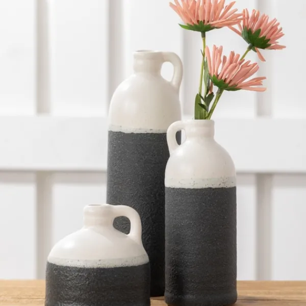 Vases-Kirkland's Home White And Black Two-Toned Ceramic Vases, Set Of 3 Black/White
