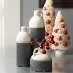 Vases-Kirkland's Home White And Black Two-Toned Ceramic Vases, Set Of 3 Black/White