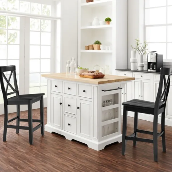 Kitchen Islands & Bar Carts-Kirkland's Home White And Black Wood 3-Pc. Kitchen Island Set