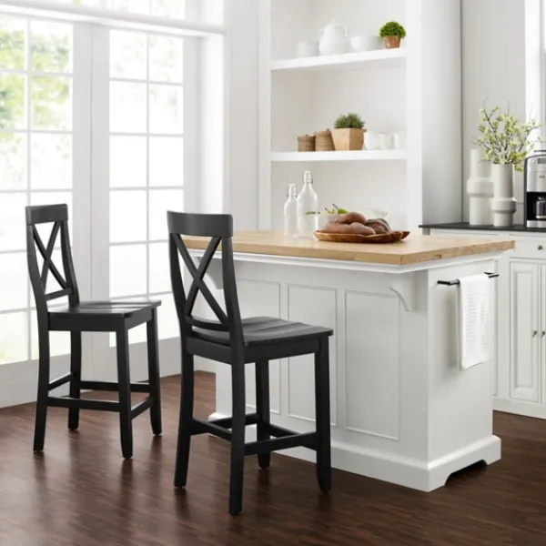 Kitchen Islands & Bar Carts-Kirkland's Home White And Black Wood 3-Pc. Kitchen Island Set