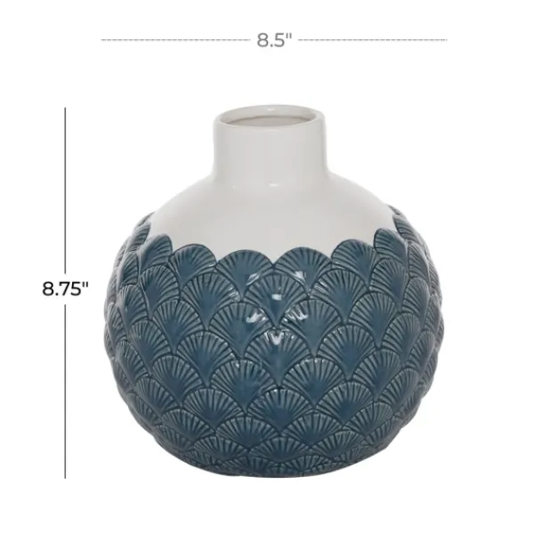 Vases-Kirkland's Home White And Blue Coastal Ceramic Vase, 8 In. White/Blue