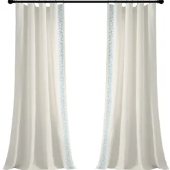Curtains & Drapes-Kirkland's Home White And Blue Embroidered Curtain Panel, 84 In. White/Blue