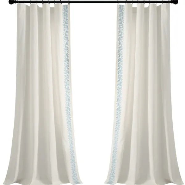 Curtains & Drapes-Kirkland's Home White And Blue Embroidered Curtain Panel, 84 In. White/Blue