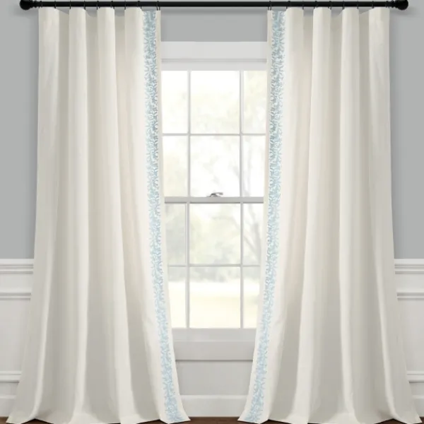 Curtains & Drapes-Kirkland's Home White And Blue Embroidered Curtain Panel, 84 In. White/Blue