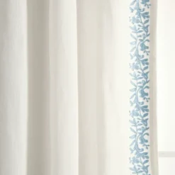 Curtains & Drapes-Kirkland's Home White And Blue Embroidered Curtain Panel, 84 In. White/Blue
