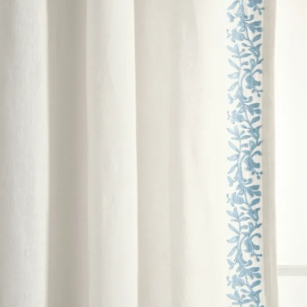 Curtains & Drapes-Kirkland's Home White And Blue Embroidered Curtain Panel, 84 In. White/Blue