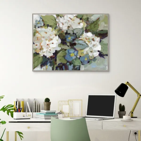 Framed Art-Kirkland's Home White And Blue Hydrangeas Framed Canvas Art Print Green/White/Blue