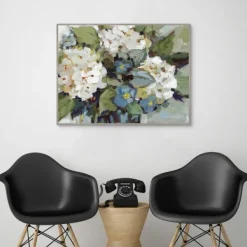 Framed Art-Kirkland's Home White And Blue Hydrangeas Framed Canvas Art Print Green/White/Blue
