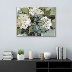 Framed Art-Kirkland's Home White And Blue Hydrangeas Framed Canvas Art Print Green/White/Blue