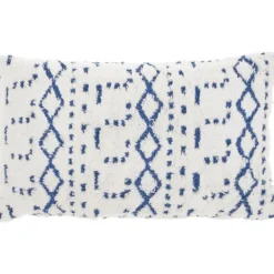 Pillows-Kirkland's Home White And Blue Tufted Geo Lumbar Pillow White/Blue