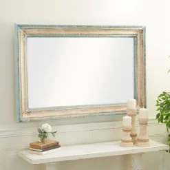 Framed Mirrors-Kirkland's Home White And Blue Wood Frame Mirror, 32X48 In.