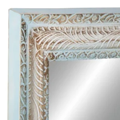 Framed Mirrors-Kirkland's Home White And Blue Wood Frame Mirror, 32X48 In.