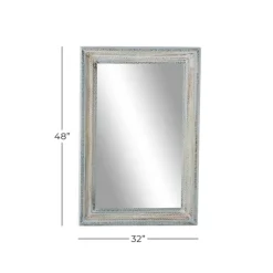 Framed Mirrors-Kirkland's Home White And Blue Wood Frame Mirror, 32X48 In.