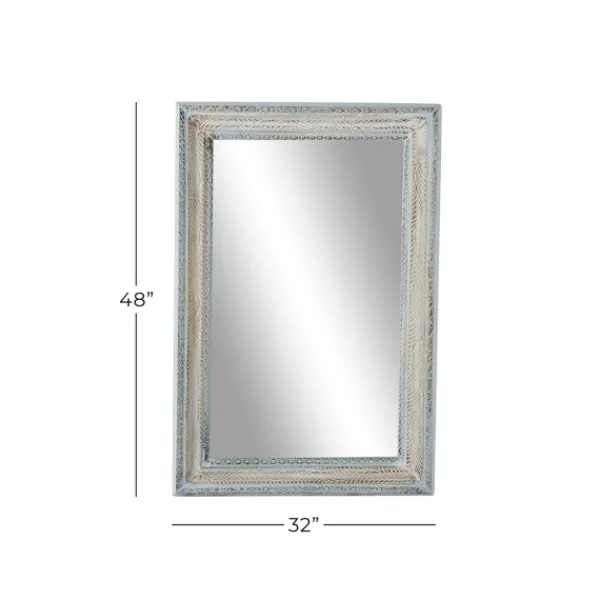 Framed Mirrors-Kirkland's Home White And Blue Wood Frame Mirror, 32X48 In.