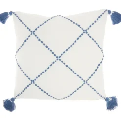 Pillows-Kirkland's Home White And Blue Woven Dots Diamond Pillow Blue/White