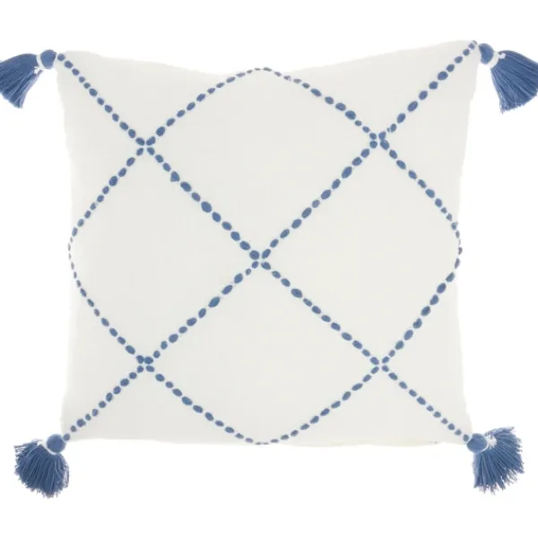 Pillows-Kirkland's Home White And Blue Woven Dots Diamond Pillow Blue/White