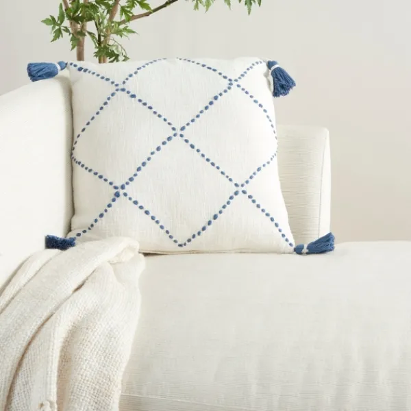 Pillows-Kirkland's Home White And Blue Woven Dots Diamond Pillow Blue/White