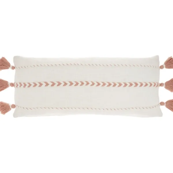 Pillows-Kirkland's Home White And Blush Braided Stripe Lumbar Pillow White/Pink