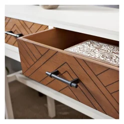 Console Tables-Kirkland's Home White And Brown Herringbone Console Table White/Brown