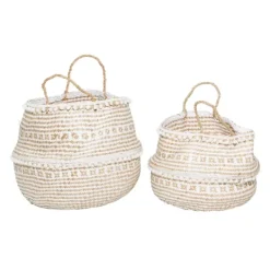 Baskets & Boxes-Kirkland's Home White And Brown Seagrass Woven Baskets, Set Of 2 White/Brown