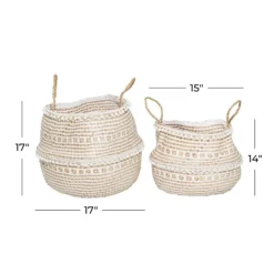 Baskets & Boxes-Kirkland's Home White And Brown Seagrass Woven Baskets, Set Of 2 White/Brown