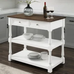 Kitchen Islands & Bar Carts-Kirkland's Home White And Brown Wood Kitchen Island White/Brown