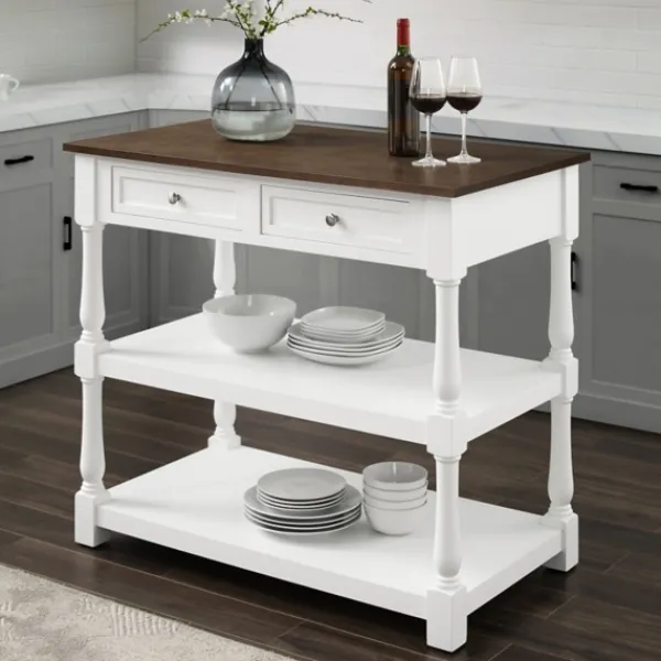 Kitchen Islands & Bar Carts-Kirkland's Home White And Brown Wood Kitchen Island White/Brown