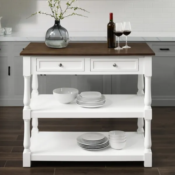 Kitchen Islands & Bar Carts-Kirkland's Home White And Brown Wood Kitchen Island White/Brown