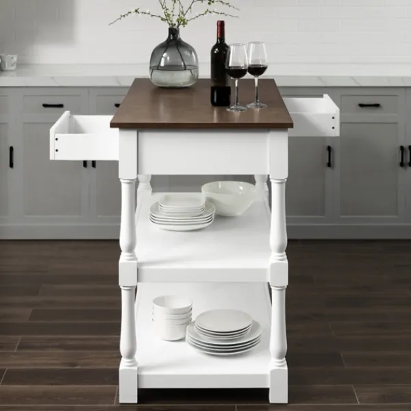 Kitchen Islands & Bar Carts-Kirkland's Home White And Brown Wood Kitchen Island White/Brown